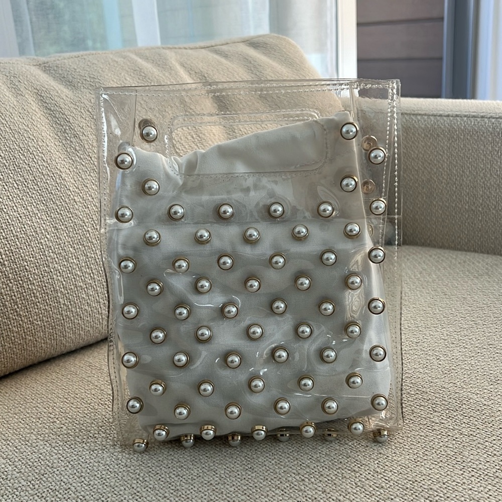 Clear pearl studded hand tote